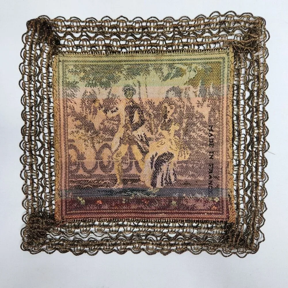 8.25in French Tapestry Doilies Lot of 2 Romantic Courting Scenes Crochet France
